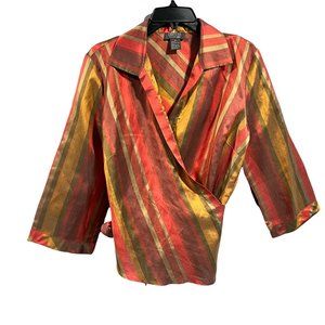 Lafayette 148 100% Silk Front Wrap Stripe Multicolored Top Size 8